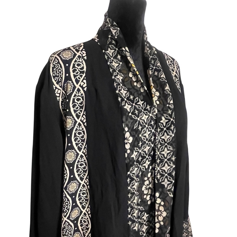 Harari 100% Silk Lightweight Open Front Topper Jacket Black Print Size 1X - Picture 6 of 9